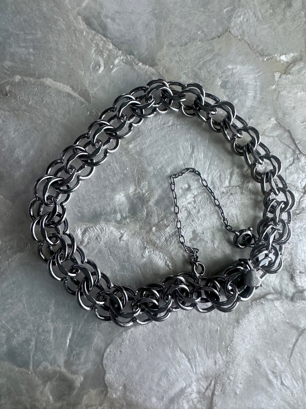 Vintage Sterling Silver Elco Double Link Charm Bracelet 7 Inches